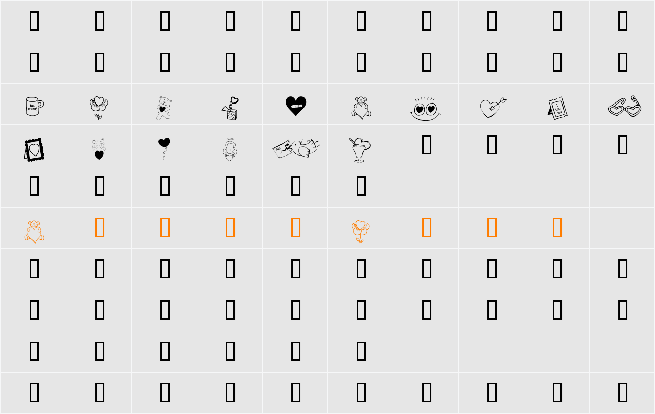 KR Cuori Divertenti 4 Character Map