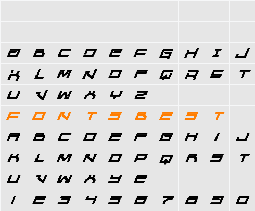 United Planets Bold Italic Character Map