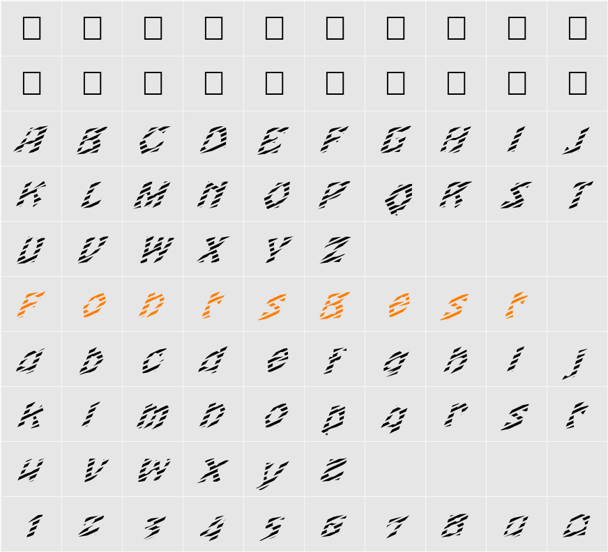 FZ JAZZY 12 STRIPED ITALIC Character Map