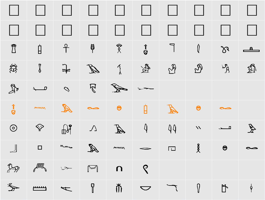Hieroglyphics Character Map
