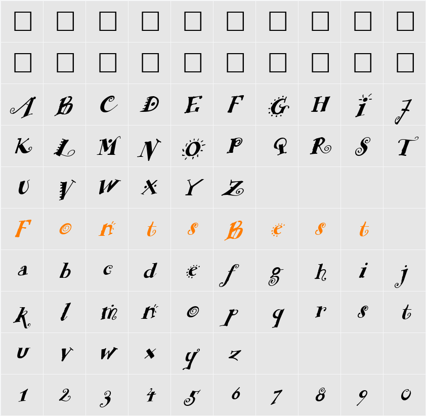 FunstuffXitalic Character Map