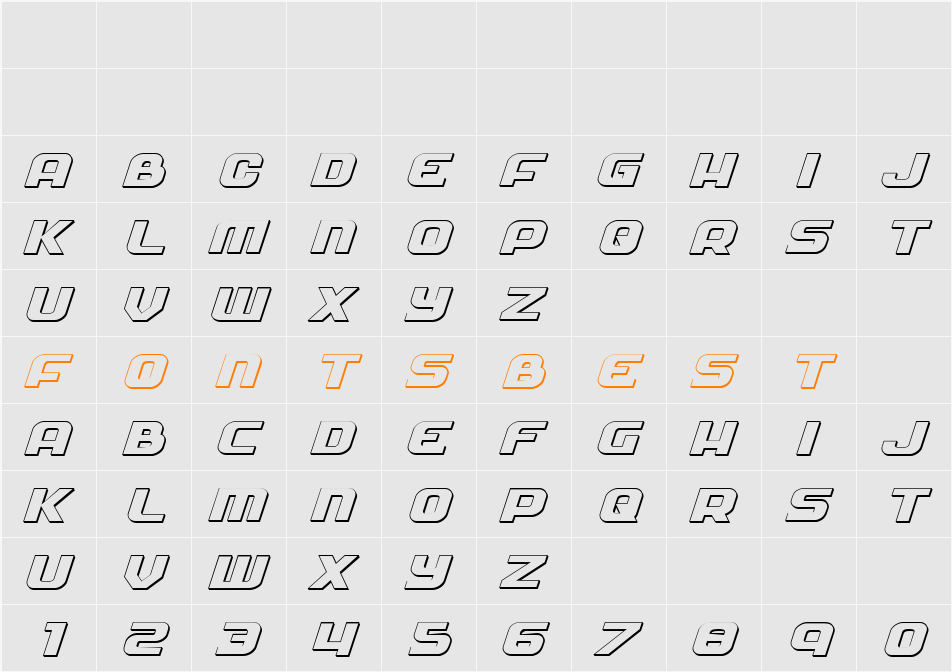 Soldier 3D Expanded Italic Character Map