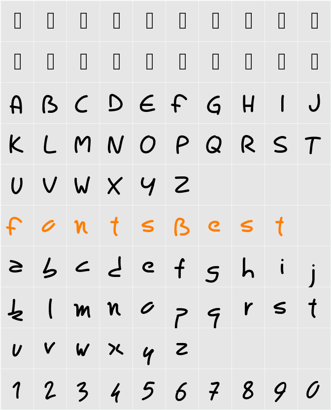 PWRoundedScript Character Map