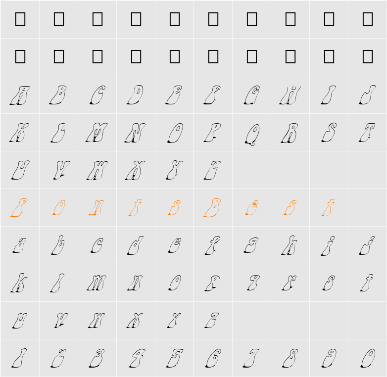 FZ JAZZY 14 SHADOW ITALIC Character Map