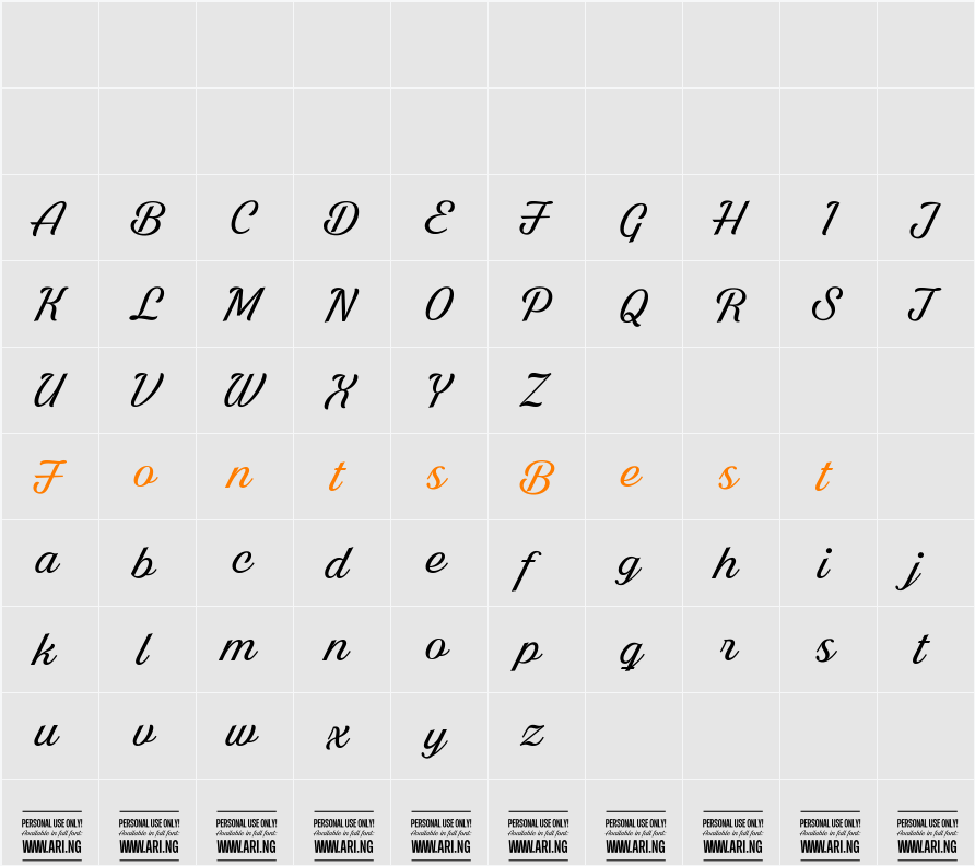 Bright Larch PERSONAL USE ONLY Character Map