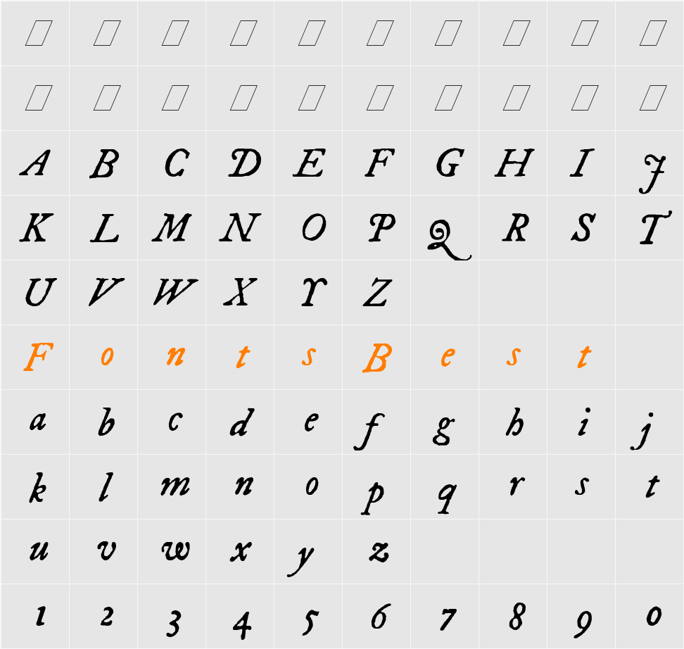 IM FELL DW Pica Character Map