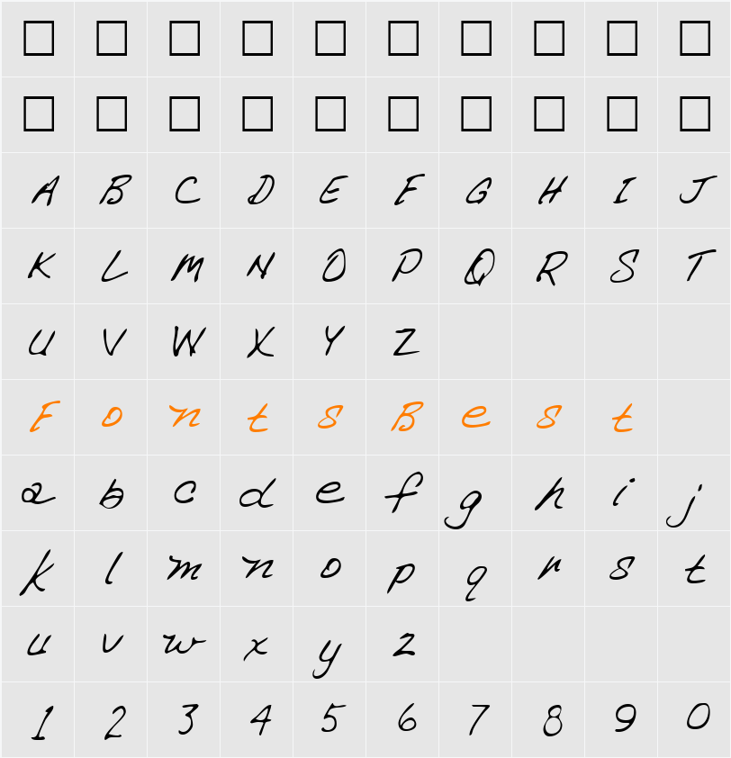 SusansHand Character Map