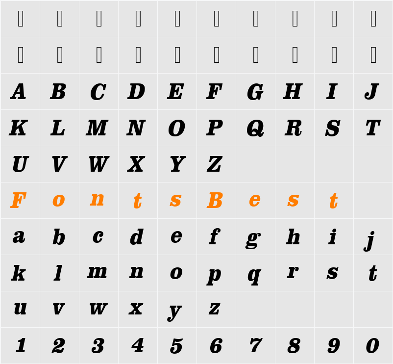 URWClarendonTExtNar Character Map