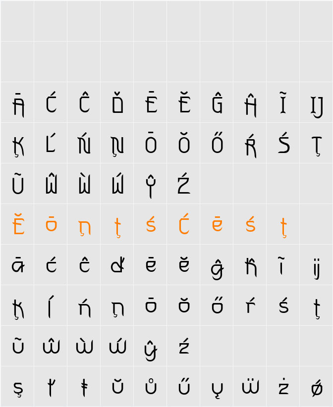 FuturexVariationSwishExtras Character Map
