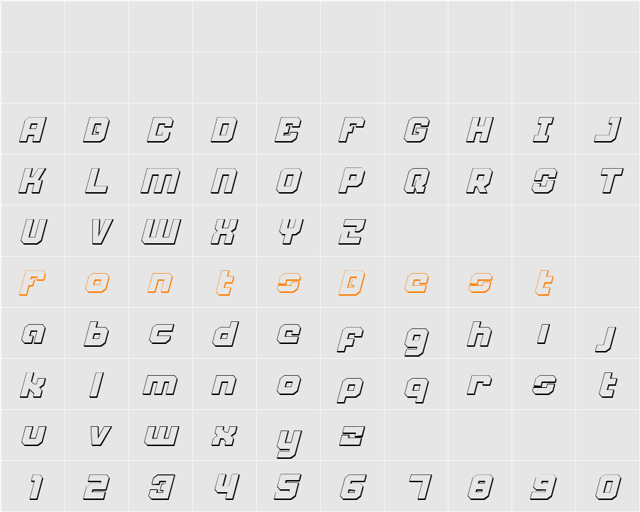 Weaponeer Shadow Italic Character Map