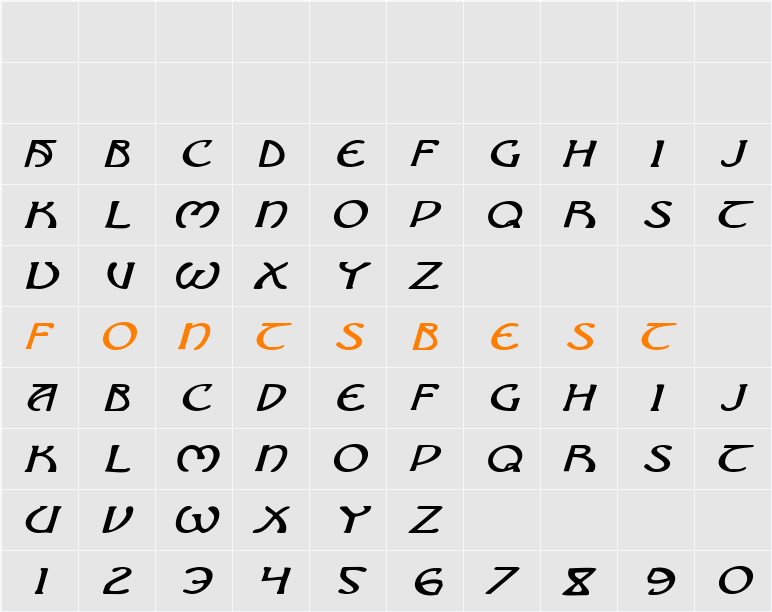 Brin Athyn Expanded Italic Character Map