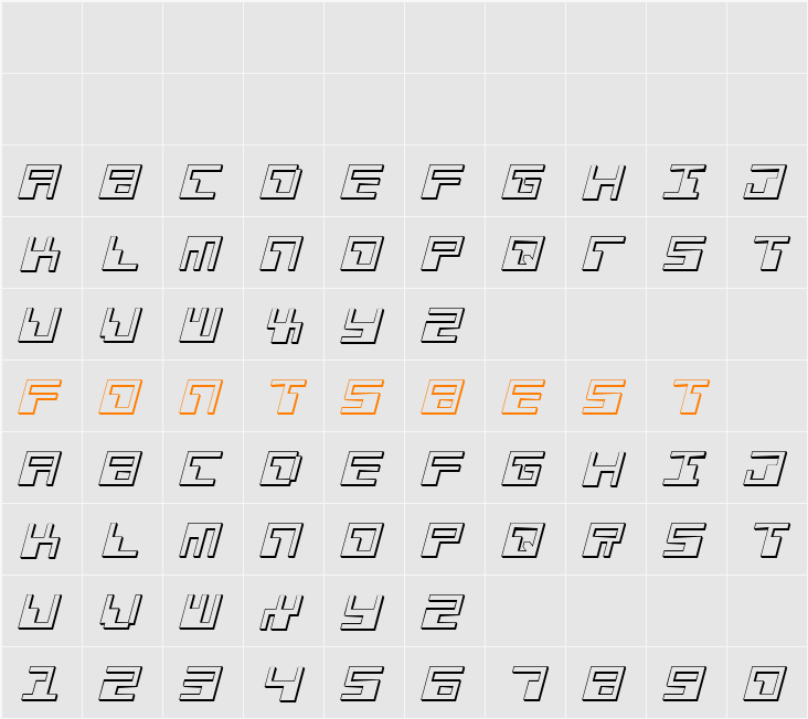 Phaser Bank 3D Italic Character Map