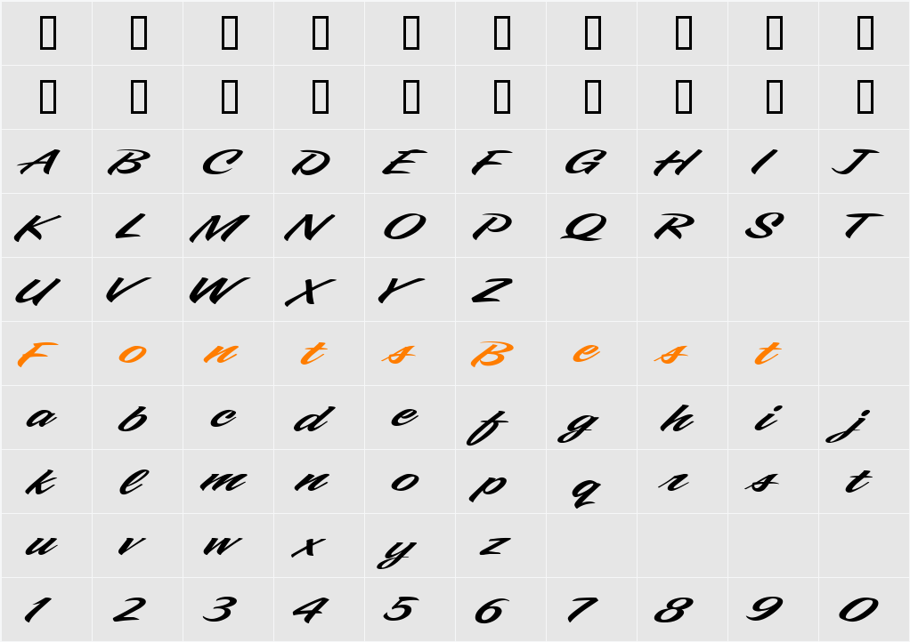 LHF Samster Script Character Map