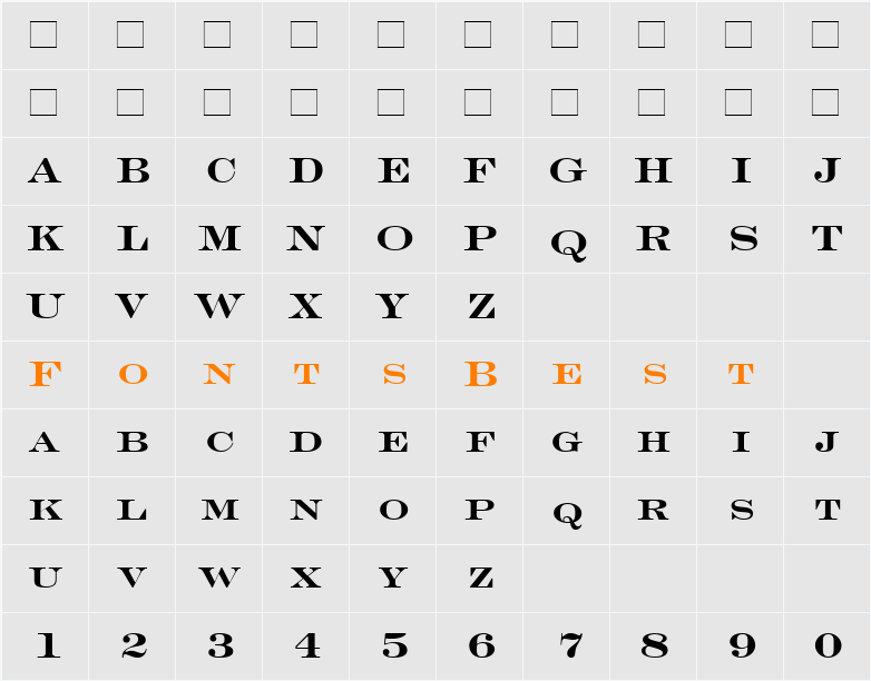 EngraversLHFace Character Map
