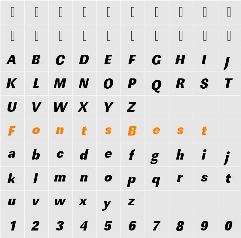 URWLinearTUltBolExtNar Character Map