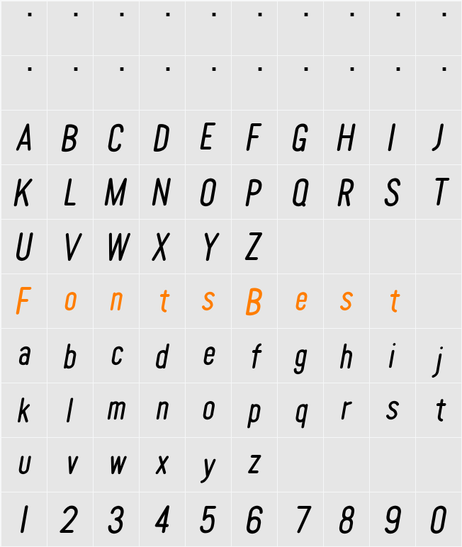 Tomato Round Condensed Oblique Character Map
