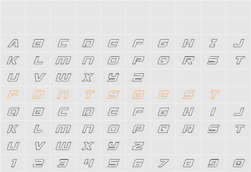 Starduster Shadow Italic Character Map