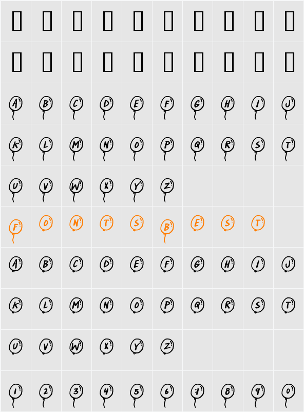 PartyBalloons Character Map