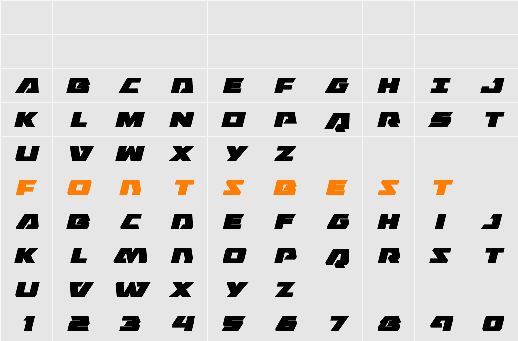 Eagle Strike Expanded Italic Character Map