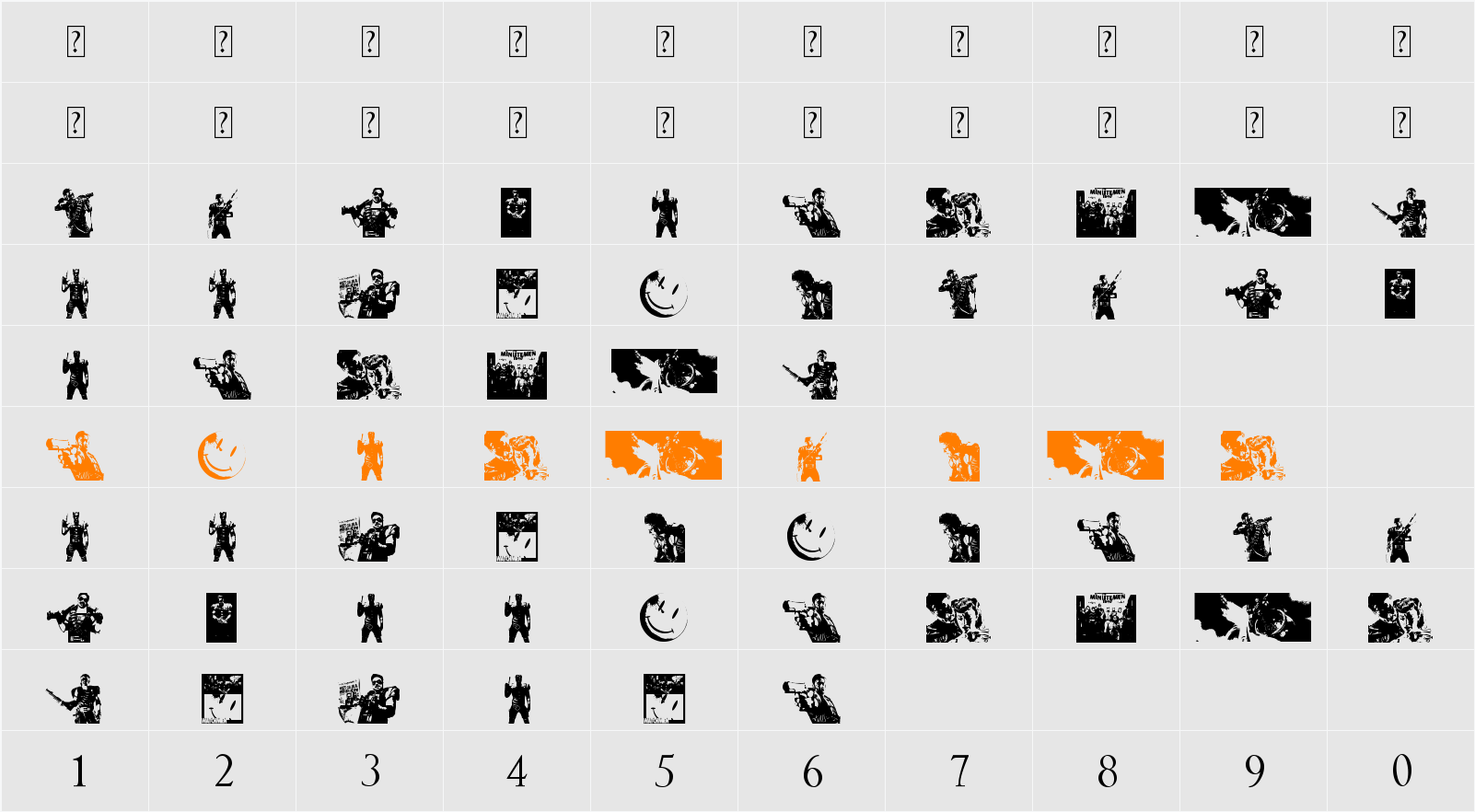 The Comedian Dingbats Character Map