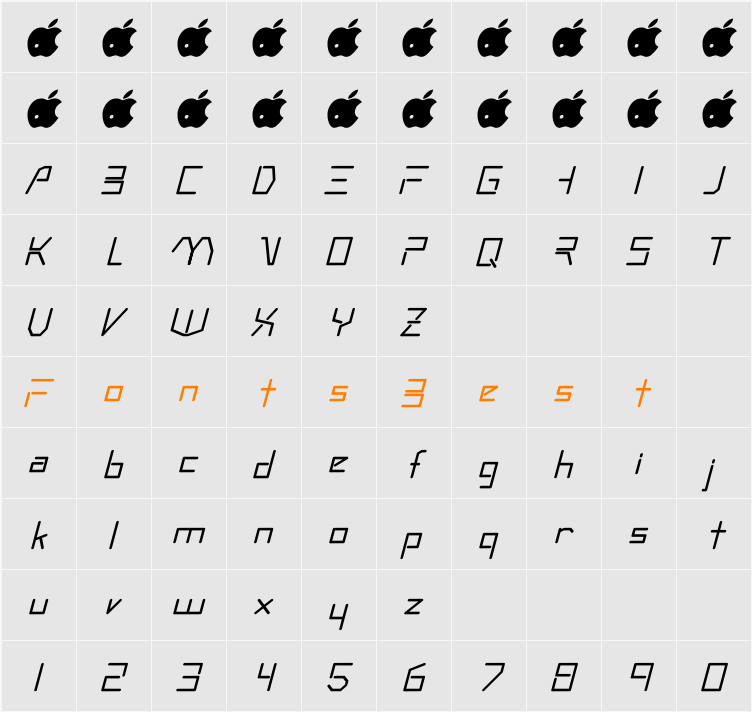 Rsandromed italic Character Map