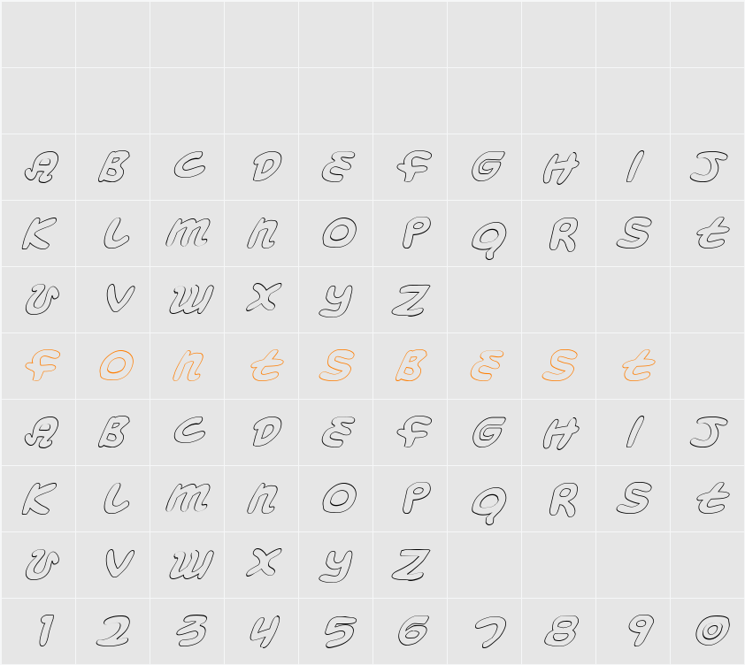Magic Beans Outline Italic Character Map