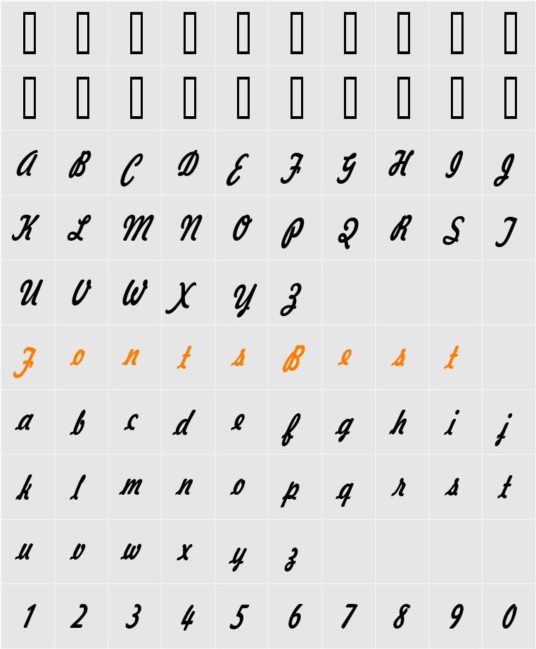 Jott 43 Thin Character Map