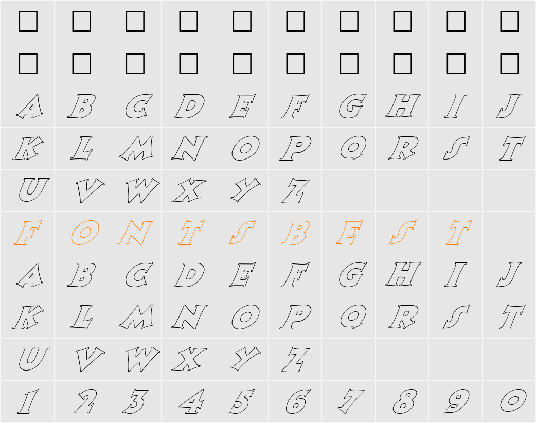FZ JAZZY 13 HOLLOW ITALIC Character Map