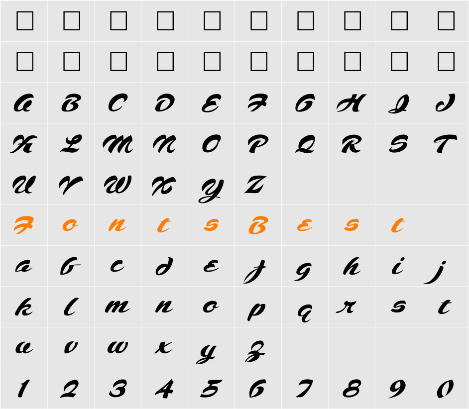 SCRIPT1 Voodoo Script Character Map