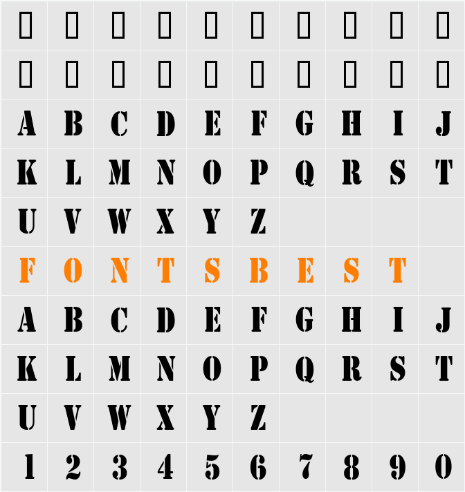 GI Stencil-Condensed Character Map