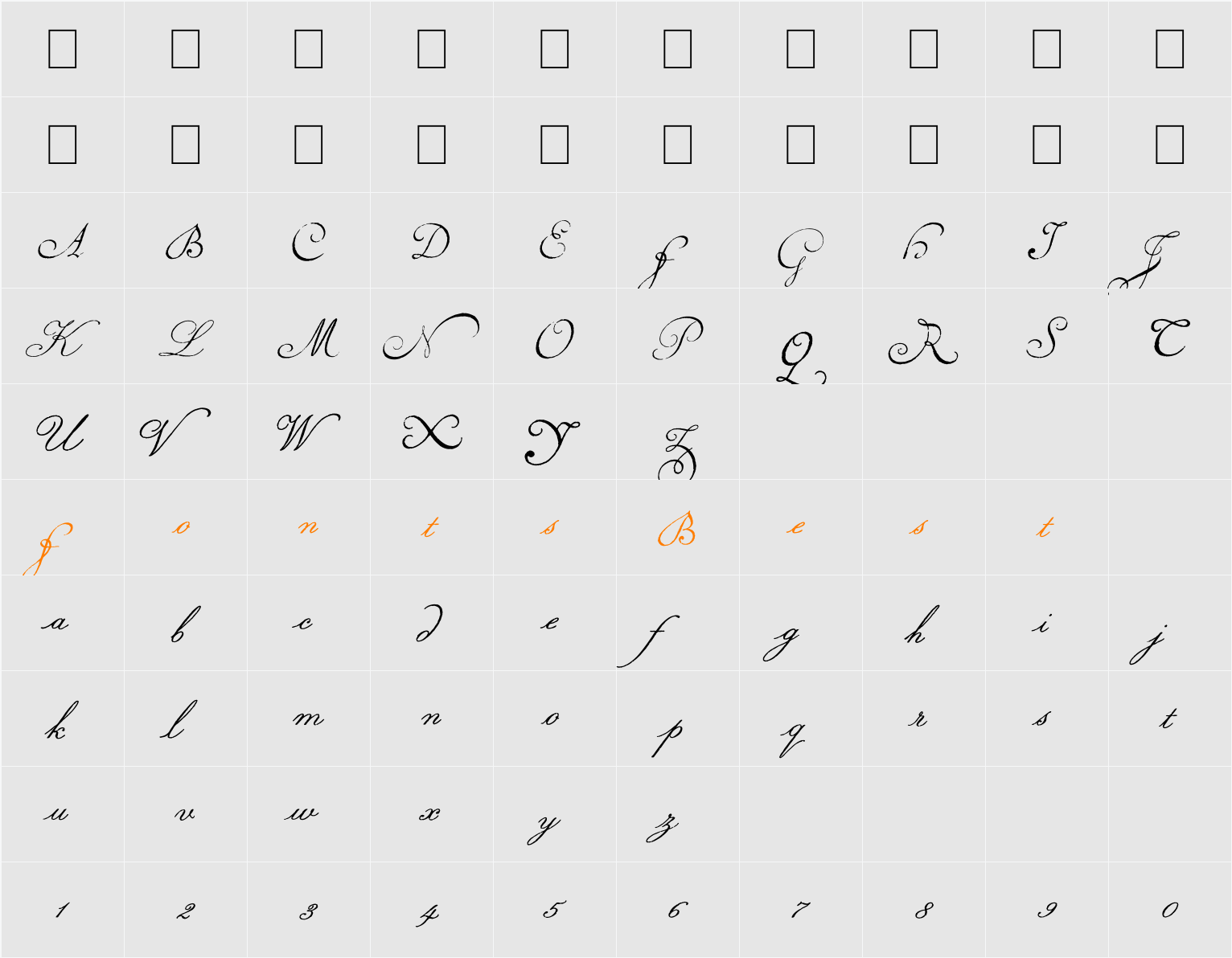 Volutes Character Map