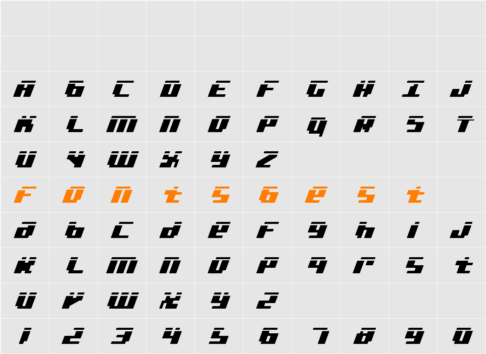 bad robot italic laser Character Map