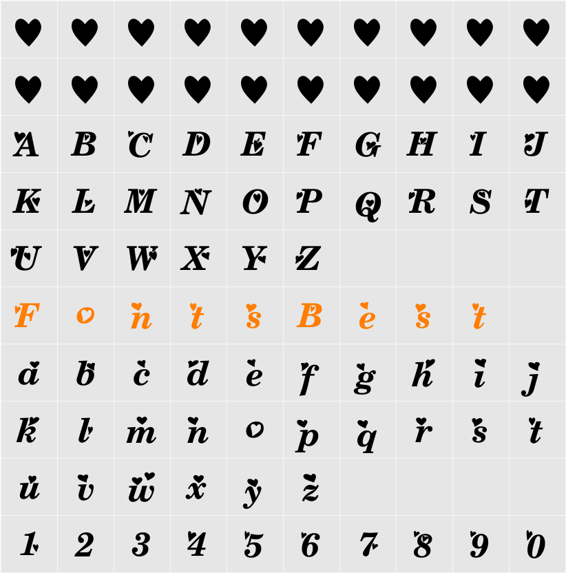 Times New Romance Character Map