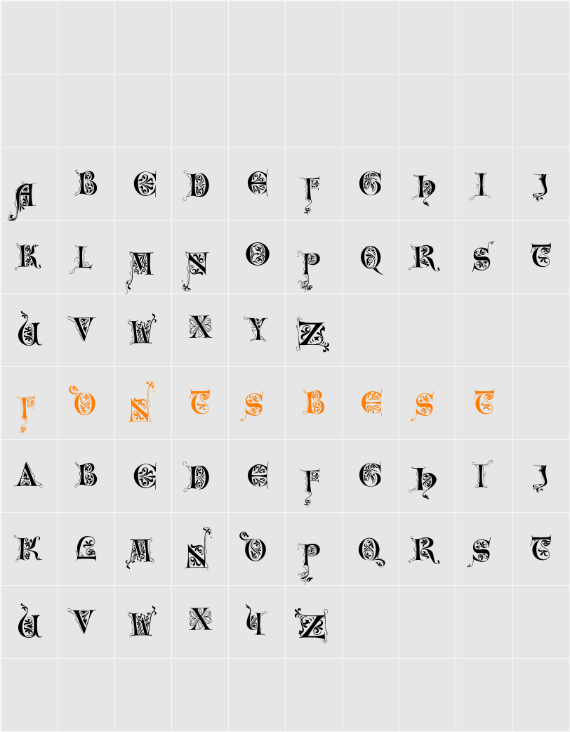 Incunitials Character Map