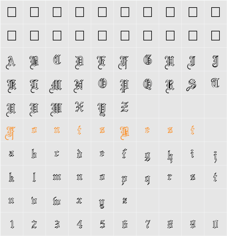 Mariage-Normal Outline Character Map