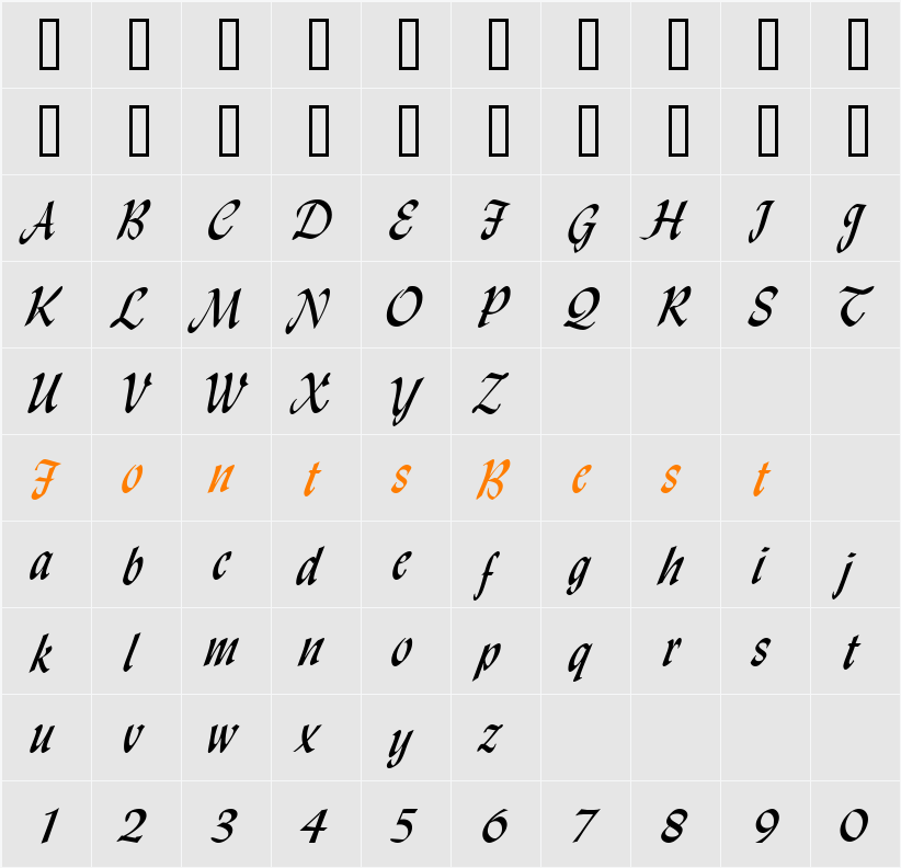 Lynda Cursive Character Map