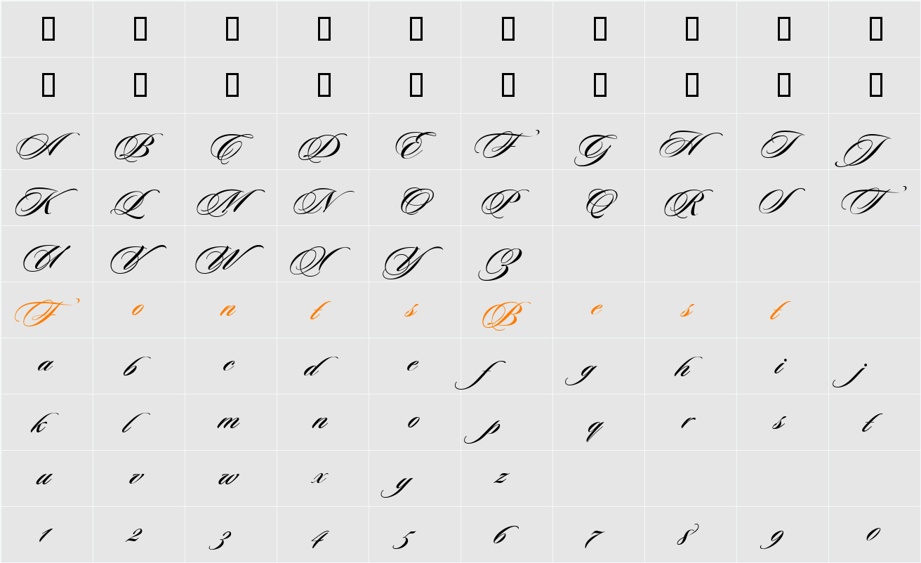 Sloop Script Bold Two Character Map
