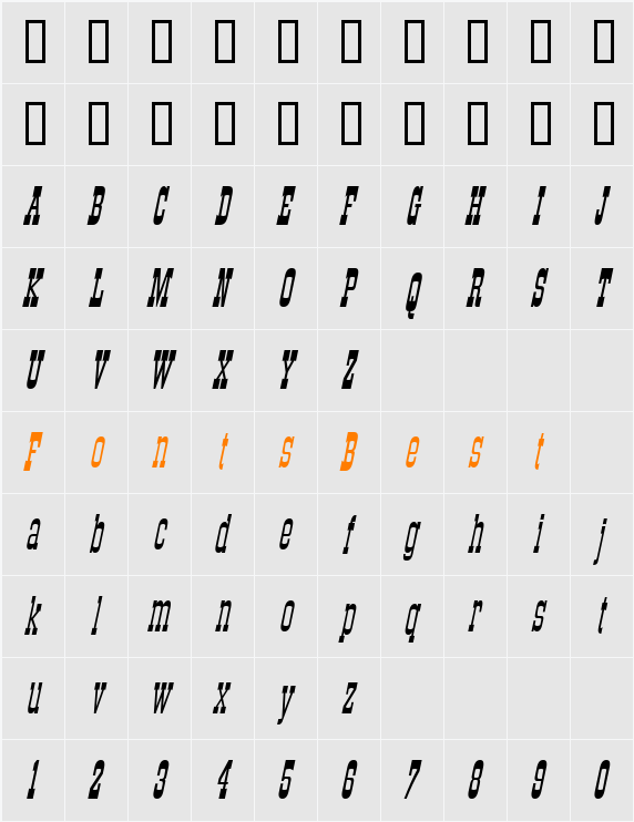 StagecoachCondensed Character Map