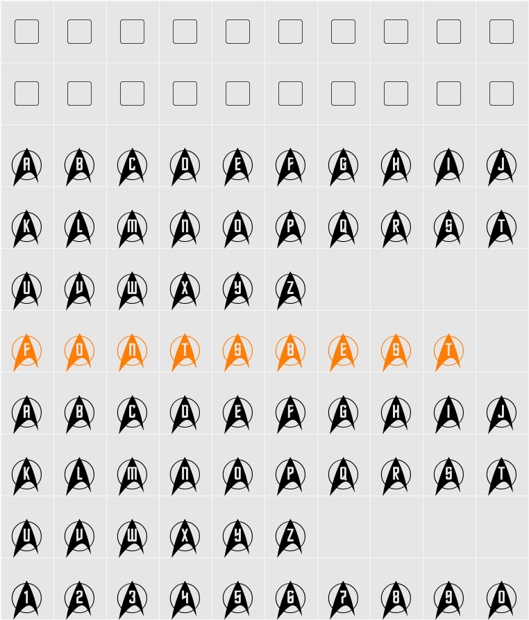 Trek Arrowcaps Character Map