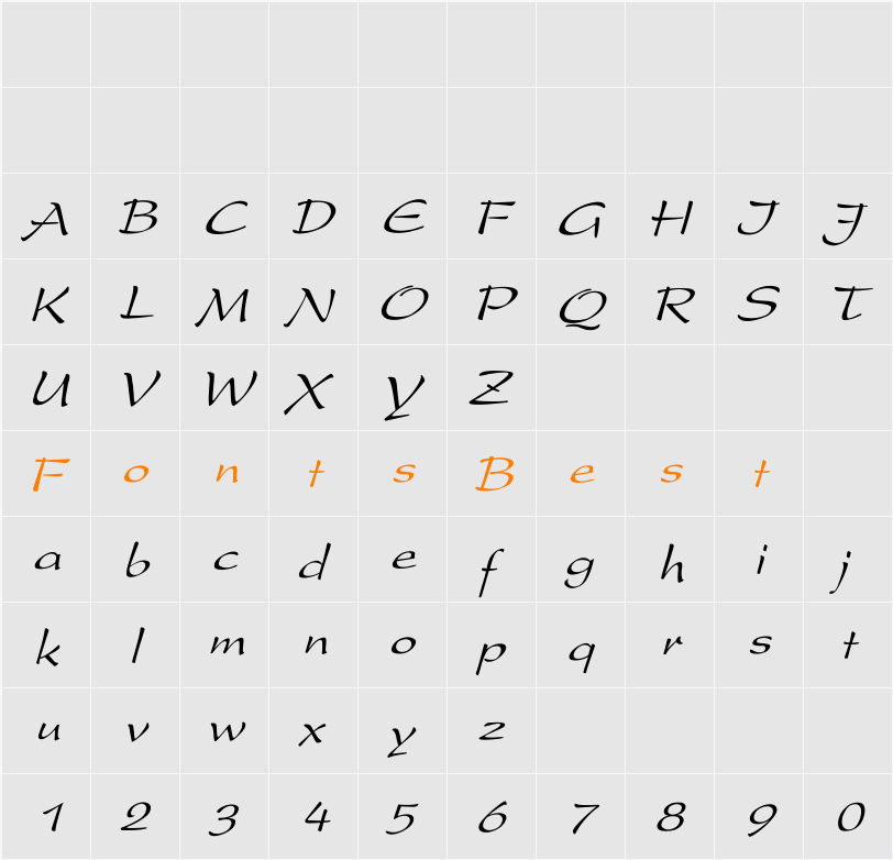 Present Italic Character Map