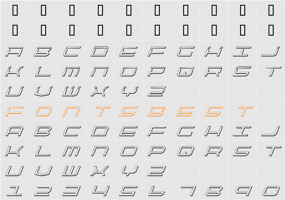 QuickTech Shadow Italic Character Map