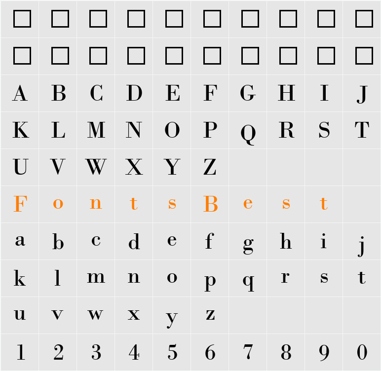 Bodoni MT Character Map