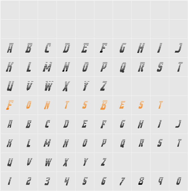 Demon Priest Gradient Italic Character Map
