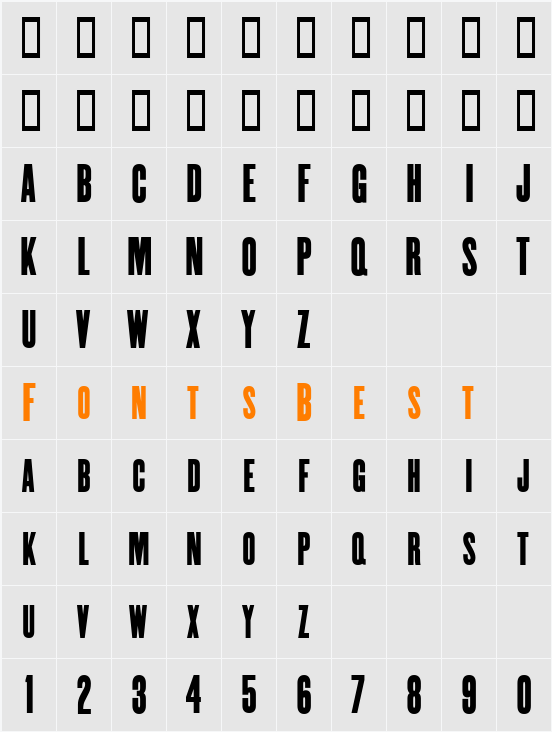 Enge Holzschrift Character Map