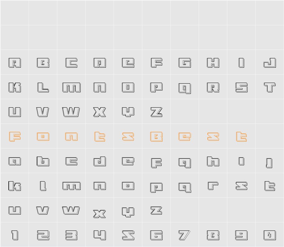 Turbo Charge Engraved Character Map