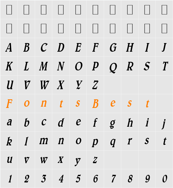 Blew-Condensed Character Map