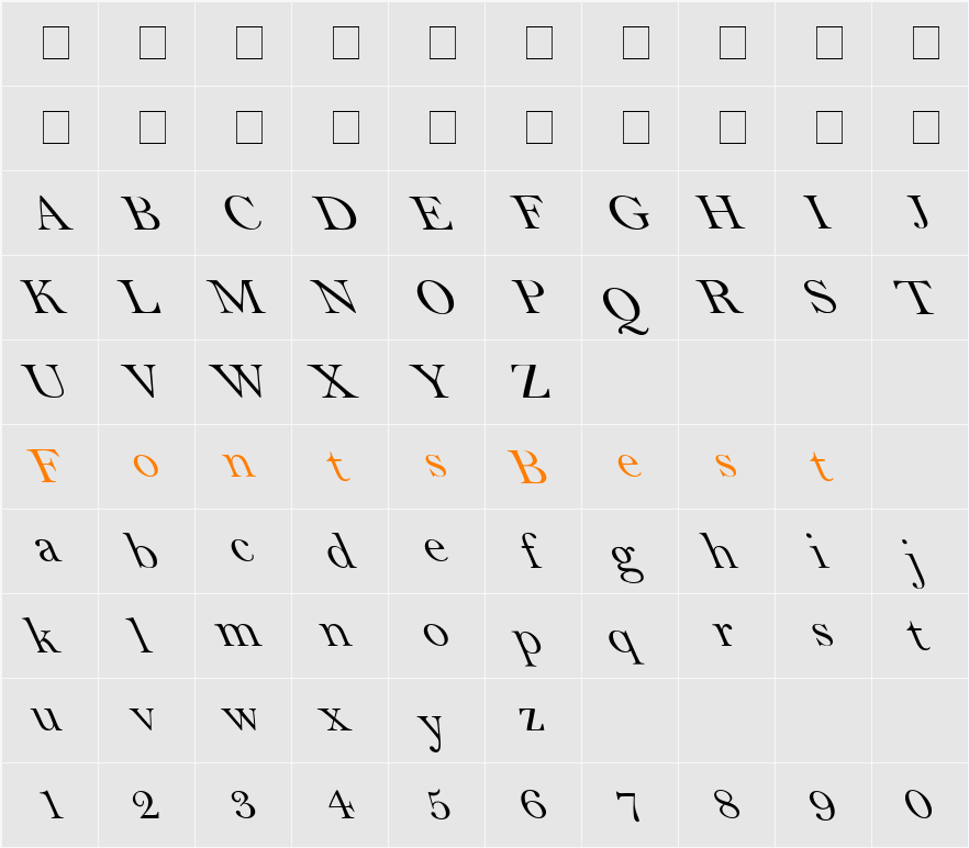 MBell Leftie Character Map