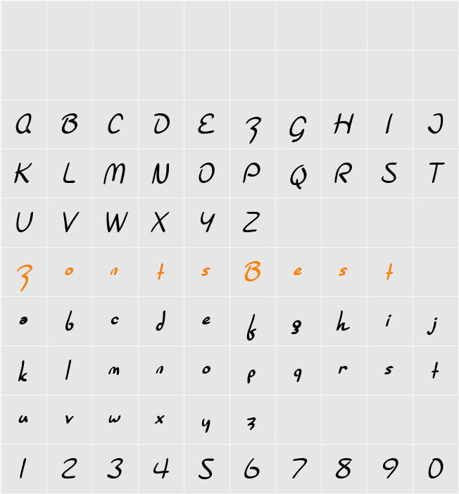 SF Burlington Script Character Map