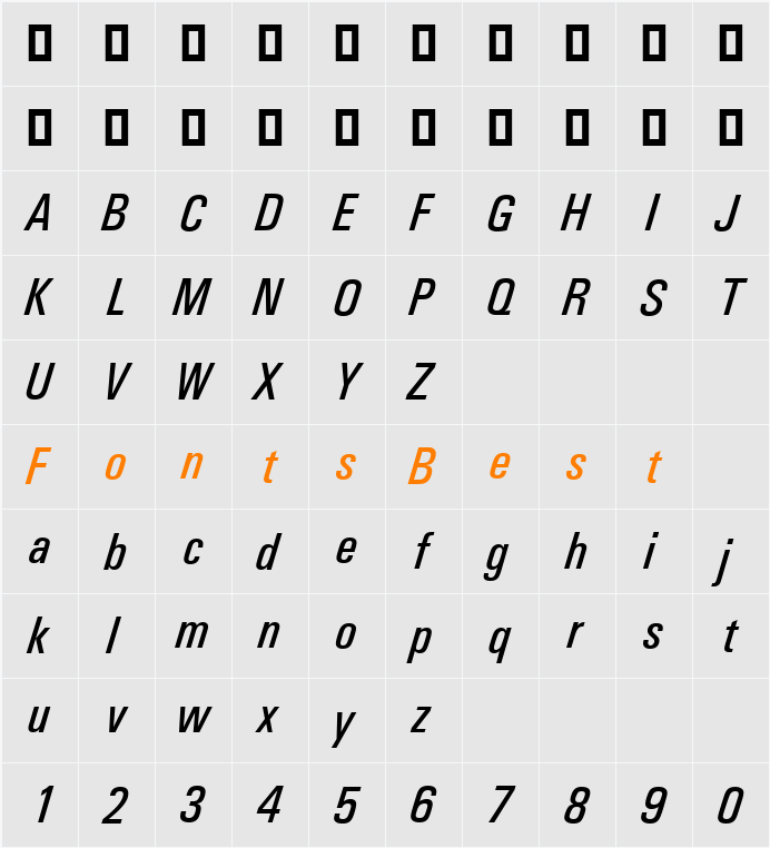 Univers Condensed CE Character Map