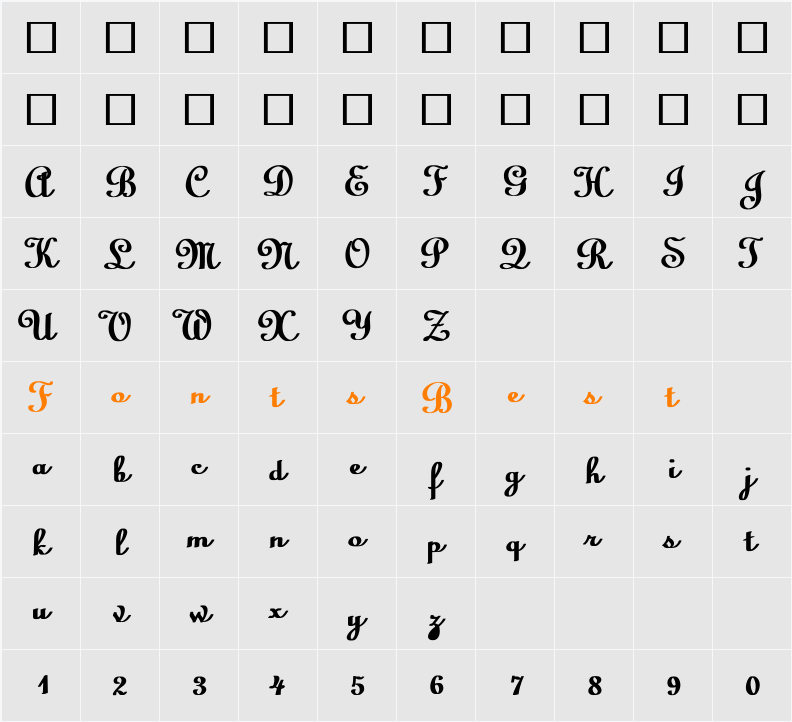 Linoscript Bold Character Map